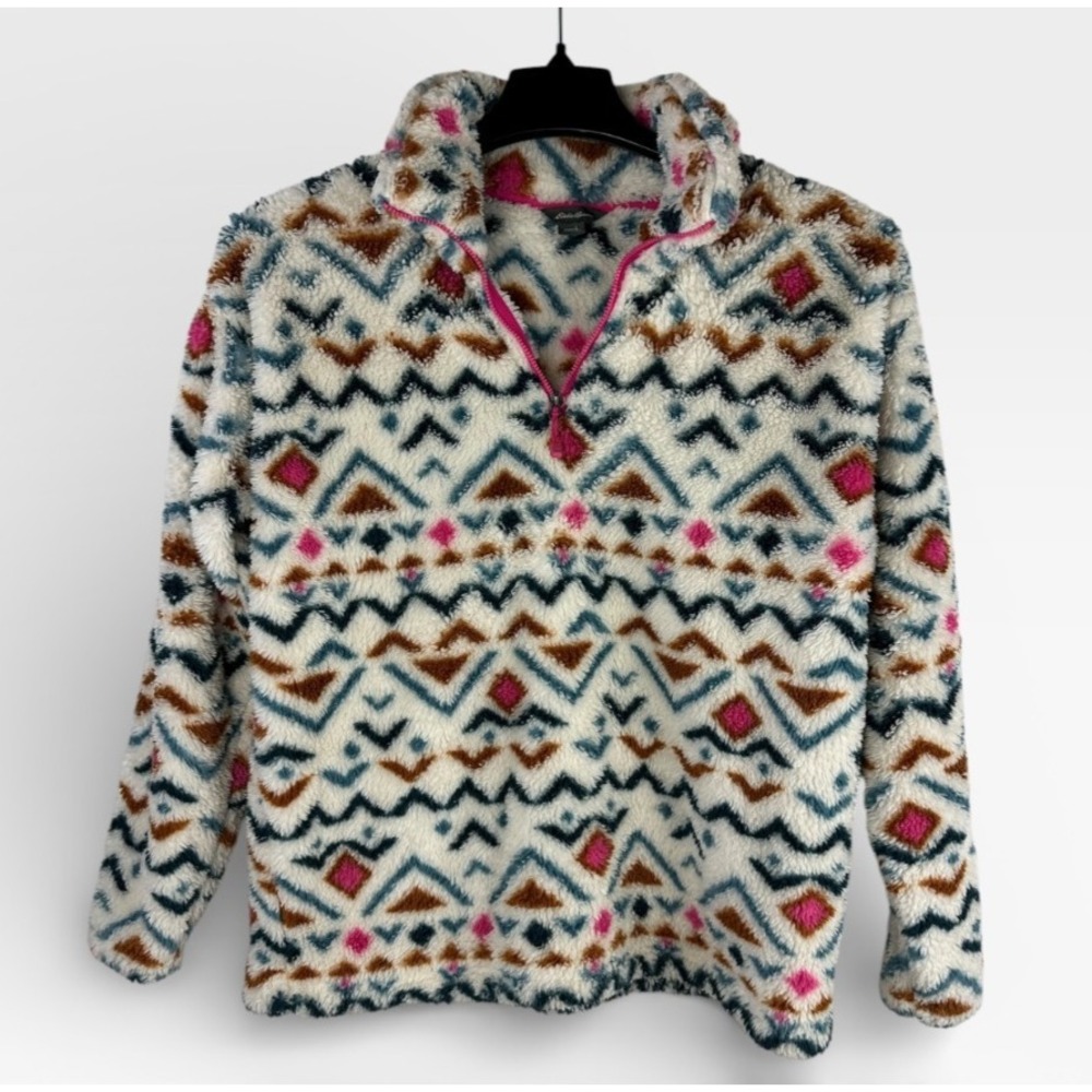 Eddie Bauer Women's Ultra Soft Fleece 1/4 Zip Aztec LS Pullover Top Cozy Large - Picture 8 of 8